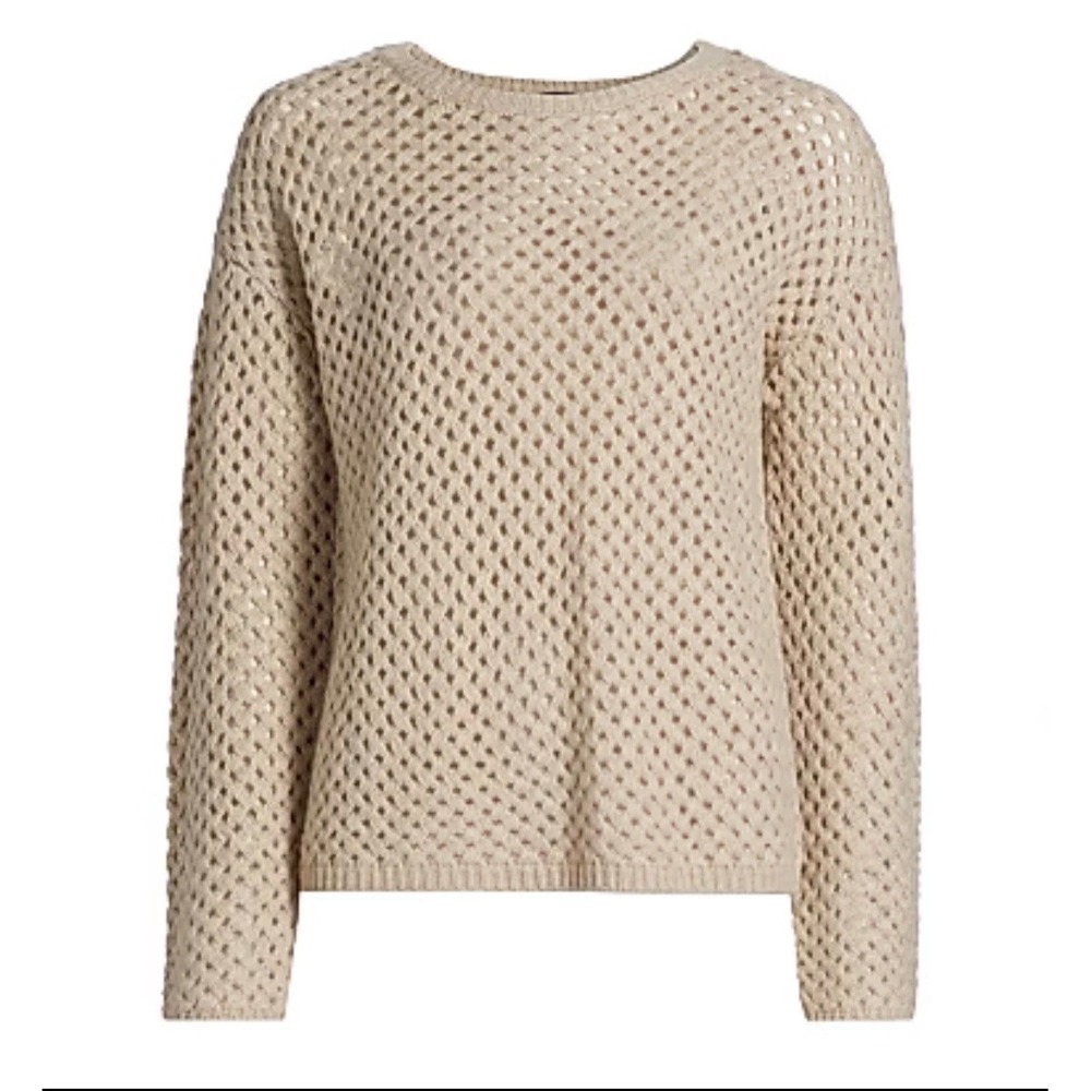 The Cashmere Project Womens 100% Cashmere Crochet Crew Sweater Creamy Heather S